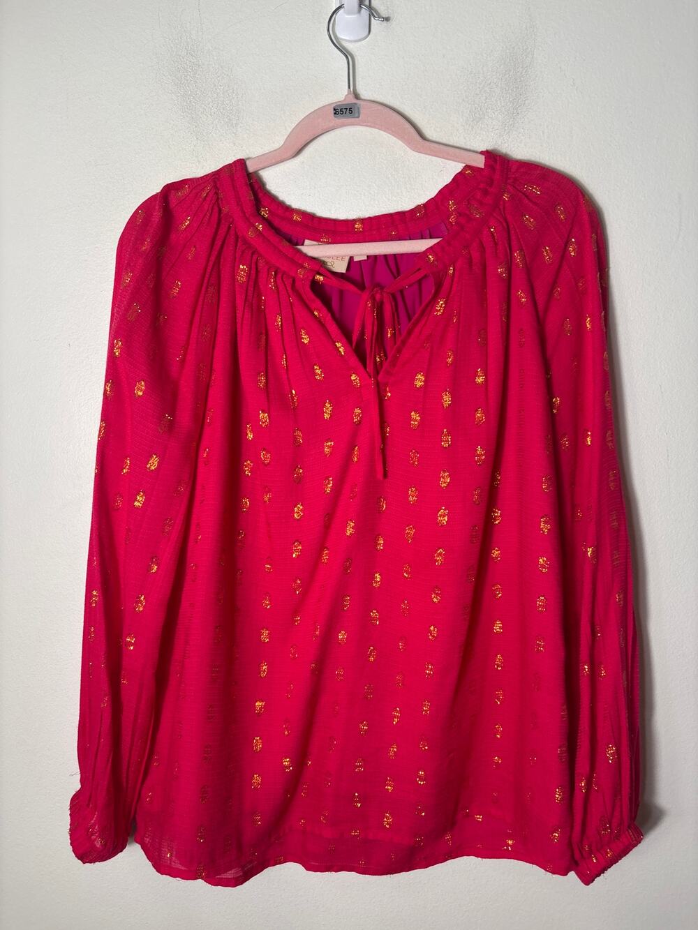 Rungolee Pink with Gold Eyelash Dots Blouse sz S